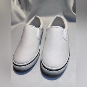 Charles Albert Kids White Canvas Slip-On Shoes